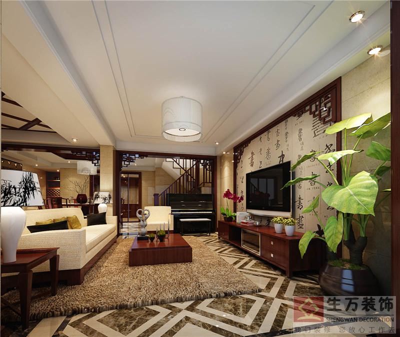 本案例講究綱常，追求對稱、大氣，以陰陽平衡概念調(diào)和室內(nèi)生態(tài)。選用天然的裝飾材料，運(yùn)用“金、木、水、火、土”五種元素的組合規(guī)律來營造禪宗式的理性和寧靜環(huán)境。